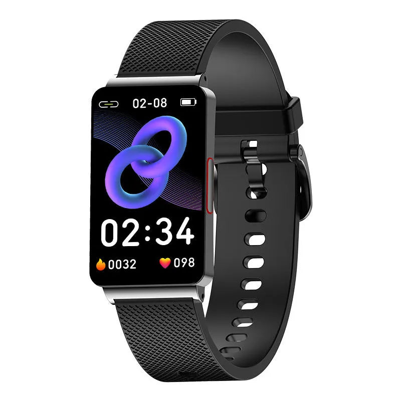 Blood Glucose Smart Bracelet for Android with black TPU strap and USB magnetic charger.