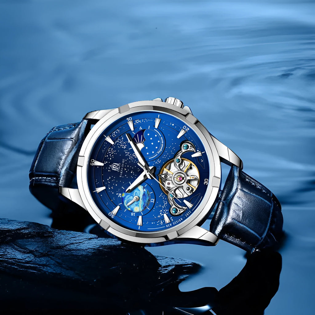 Men's blue dial automatic mechanical watch with stainless steel 42mm case