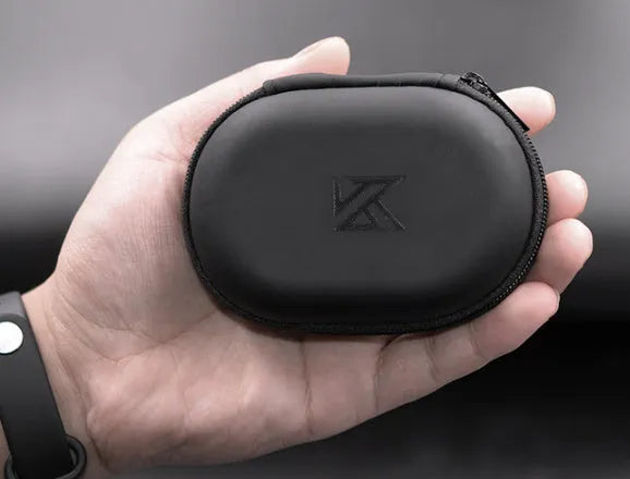Black oval leather earphone storage bag for EDX PRO and ZEX PRO audio equipment