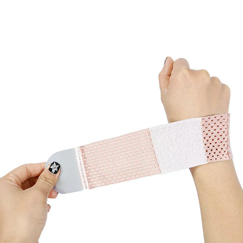A high elasticity breathable athletic wristguard for wrist support in black, grey, or pink.