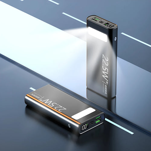 Alloy 22.5W super fast charging power bank with LCD display showing battery percentage