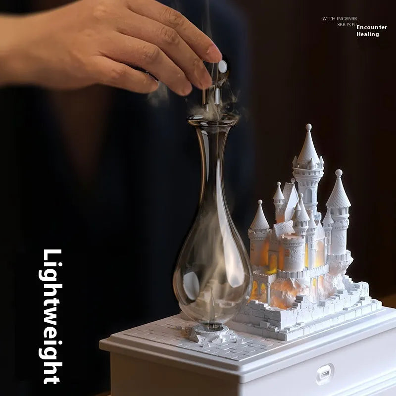 White medieval castle aromatherapy machine with waterless cold fragrance system and ambient lighting