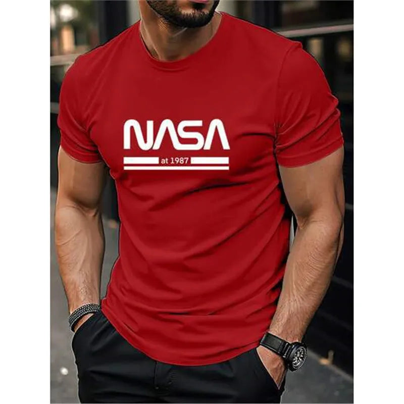 Men's printed slim-fit letters short sleeve cotton T-shirt shown in multiple colour options.
