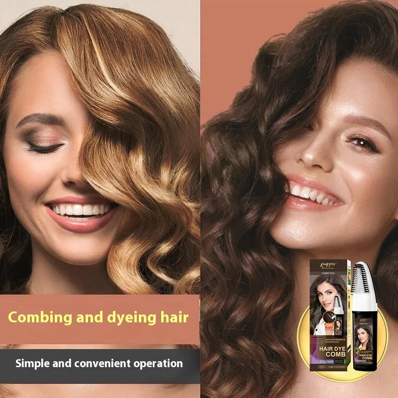 Hair dye colouring comb kit showing brown, wine red, and dark brown 200ML bottles with an application brush
