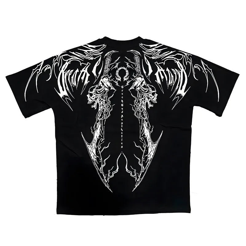 Dark coloured plus size cotton short sleeve t-shirt with gilding decoration