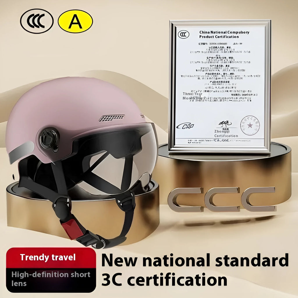 3C certified electric motorcycle half helmet with sun visor in polypropylene.