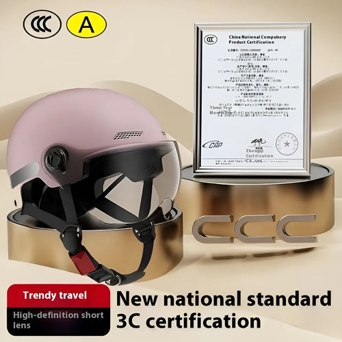 3C certified electric motorcycle half helmet with sun visor in polypropylene.