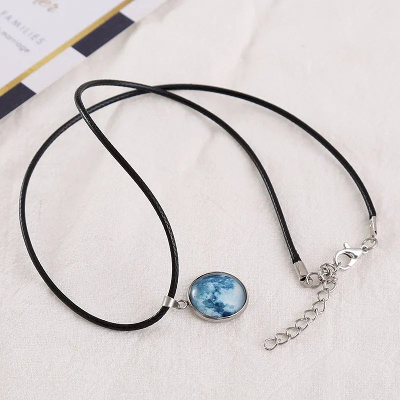 Christmas moon night sky constellation pendant necklace with glass and coloured glaze details on adjustable chain