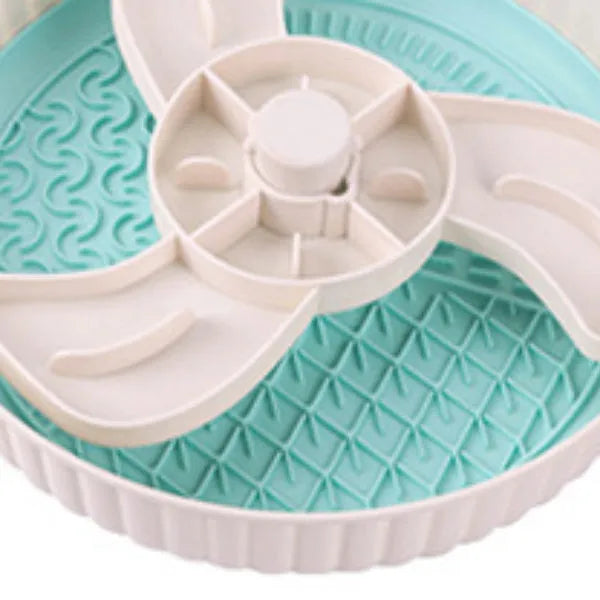 Pet feeding bowl with rotating slow food mat and anti-choke silicone pad in multiple colour options
