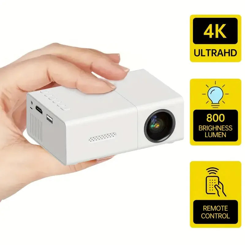 M100 mini LED home projector in black or white showing 100-inch projection capability