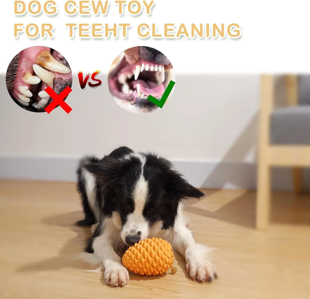 Natural rubber pine cone shaped dog chew toy with treat dispenser for large dogs