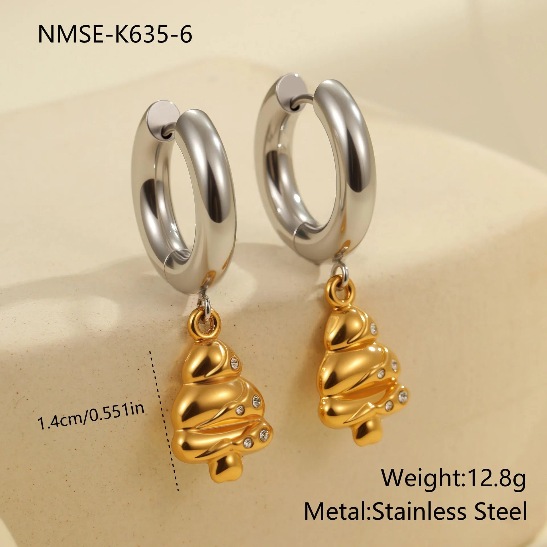 Women's Christmas tree earrings with heart and star geometry in stainless steel with gold electroplated finish