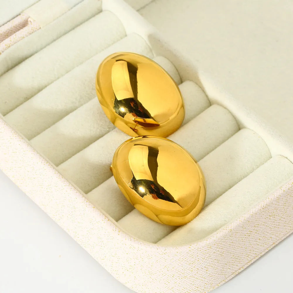 Geometric stainless steel ear studs with 18k gold plating and glazed surface in DFE139 colour