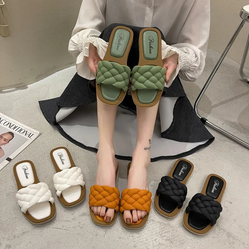 Women's plaid pattern anti-skid beach sandals with thick PVC soles in multiple colour options