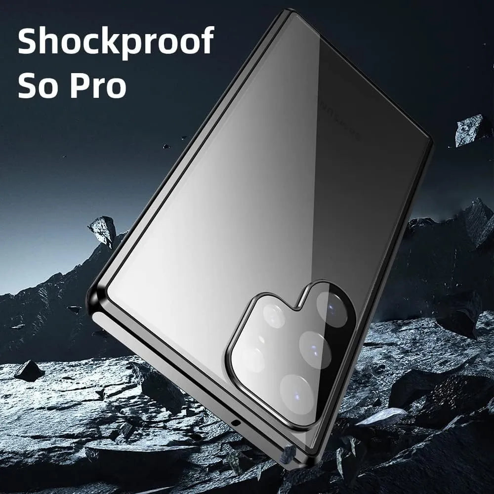 Magnetic King glossy metal HD peep-proof mirror phone case for Samsung S24 and S25 series in aluminium alloy glass
