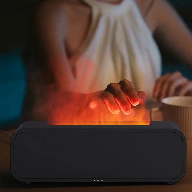 Black and white USB aroma diffuser with remote control and colour-changing LED lights