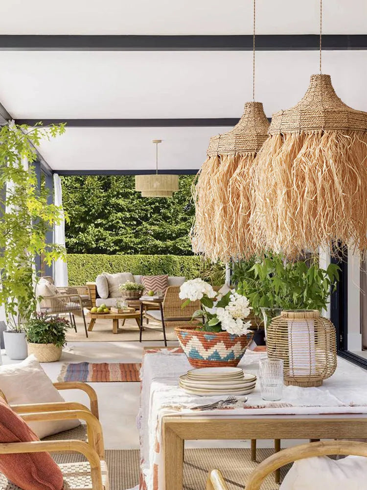 Retro style woven willow chandelier light with 50cm diameter