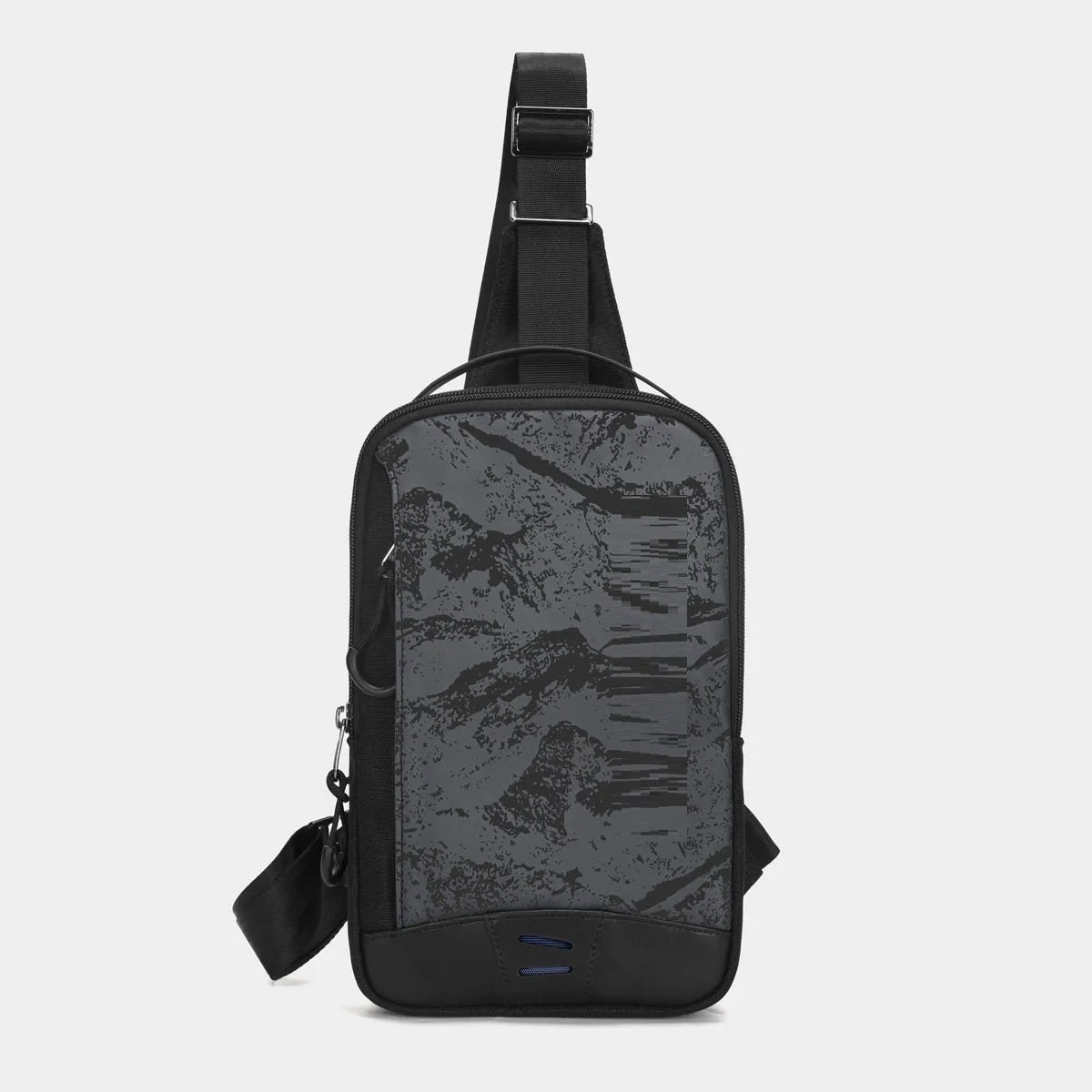 Casual black TPU camouflage chest bag with square vertical silhouette and single shoulder strap
