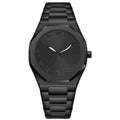 Men's business casual quartz watch with stainless steel strap showing black dial and 10mm thickness.