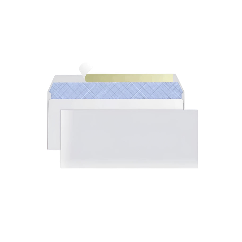 Blue tamper-evident confidential envelope with self-adhesive strip, dimensions 105mm by 240mm.