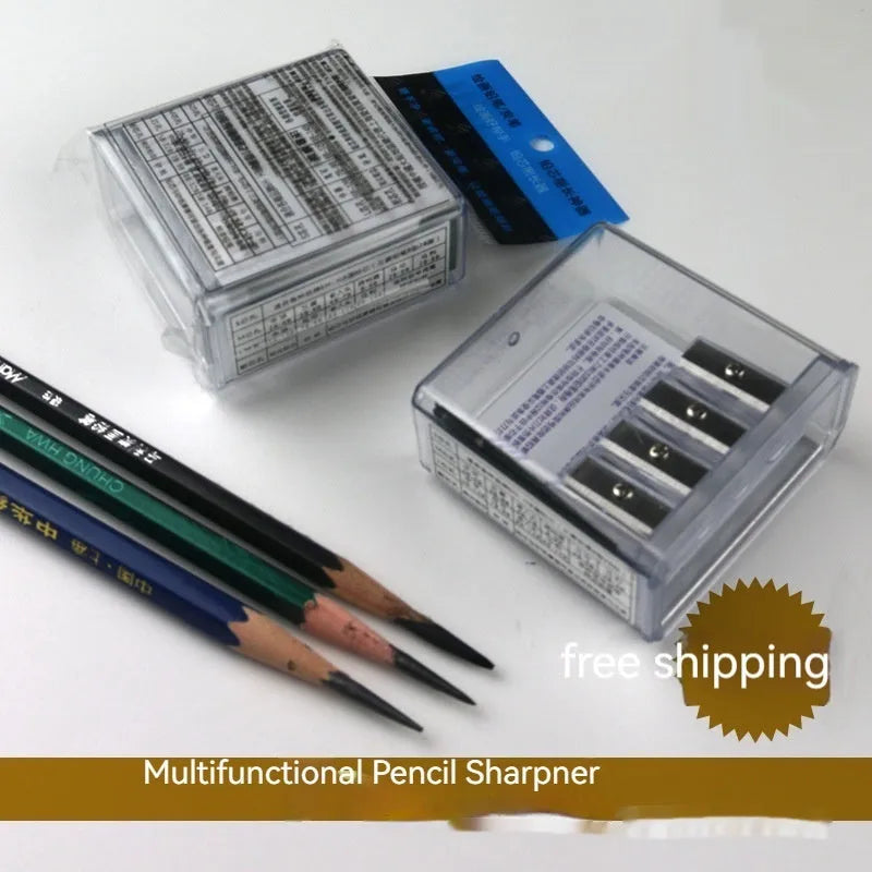 Geometric four-hole pencil sharpener with blades and screwdriver for art pencil maintenance