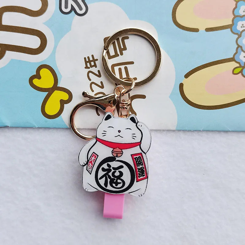 Lucky cat cartoon design plastic certificate sleeve and ferrule pendant set.