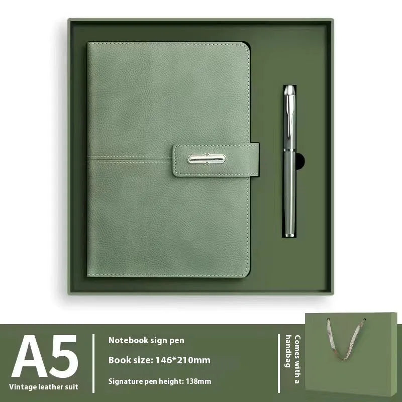 A5 notebook with PU leather cover in various colours including black, red, green, blue, and orange