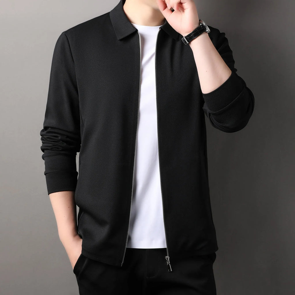 Men's polyester jacket in apricot colour with straight hem and regular long sleeves