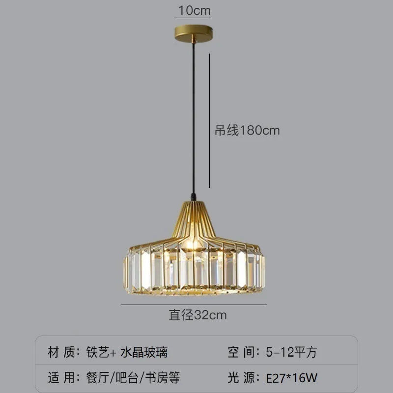 Modern light luxury style crystal chandelier ceiling lamp with LED light in black or gold finish.