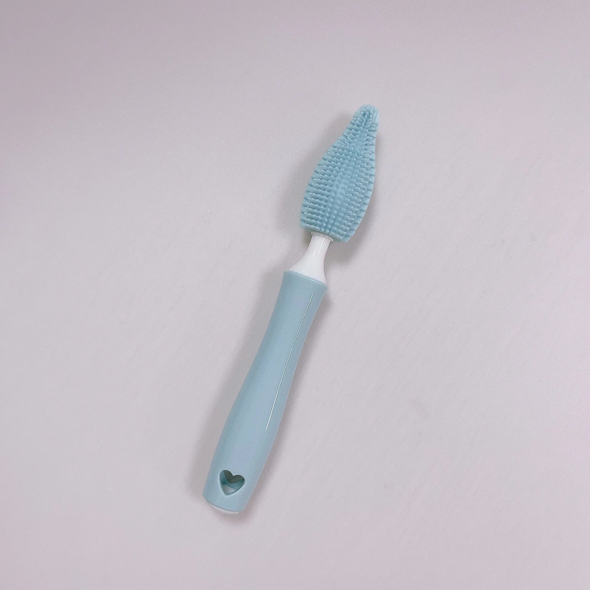 Silicone baby bottle cleaning brush set with long handle and small straw brush in assorted colours.