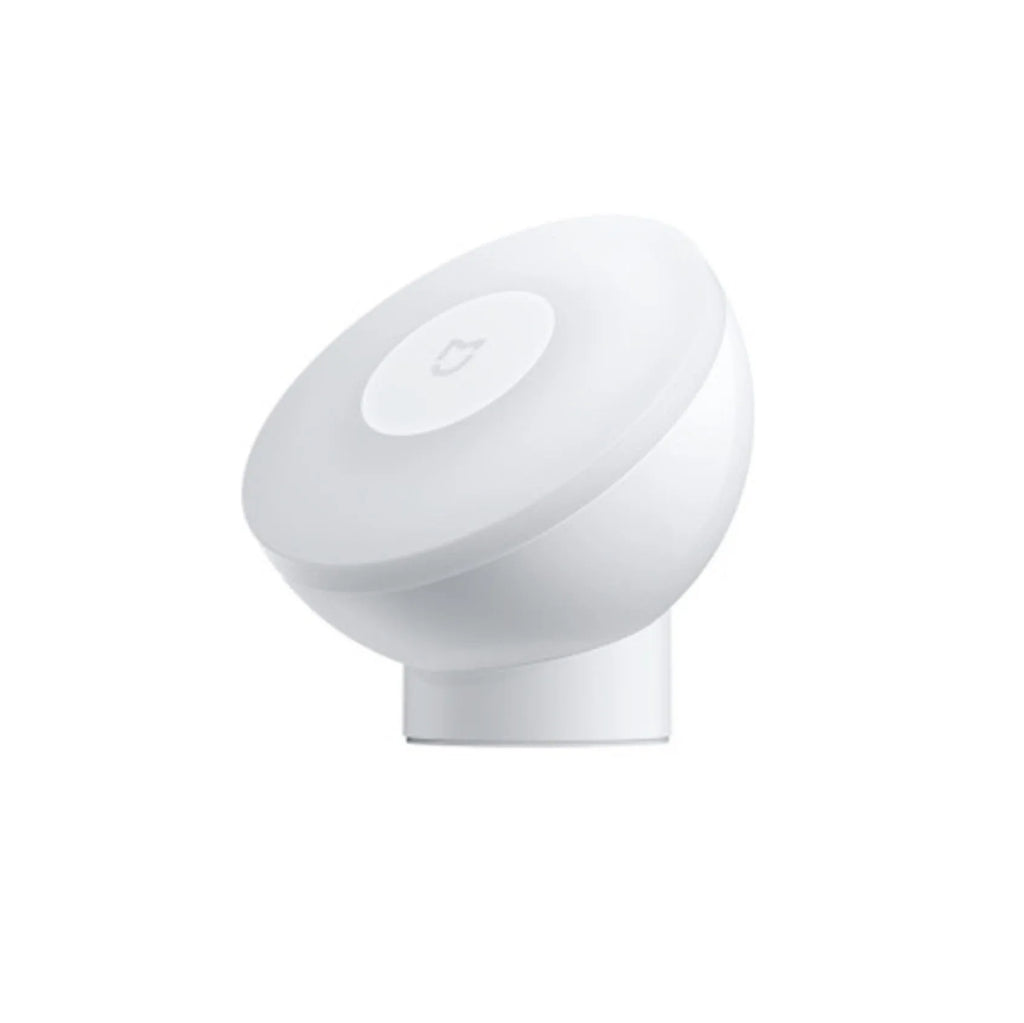 White square Mijia Bluetooth bedside table lamp with motion sensor on a wooden nightstand.