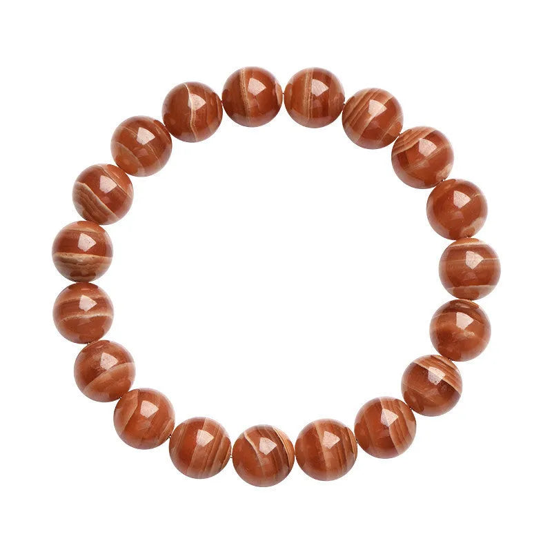 Natural old mine rhodochrosite round bead bracelet with ruyi design element.