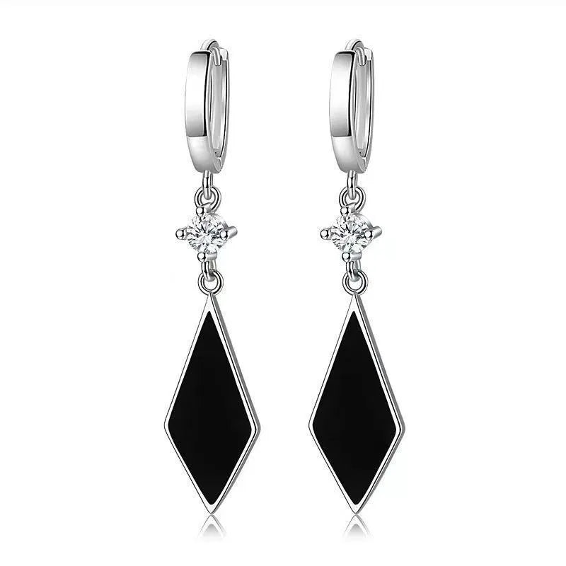 Vintage diamond geometric clip-on earrings with electroplated silver finish in Japanese Korean style