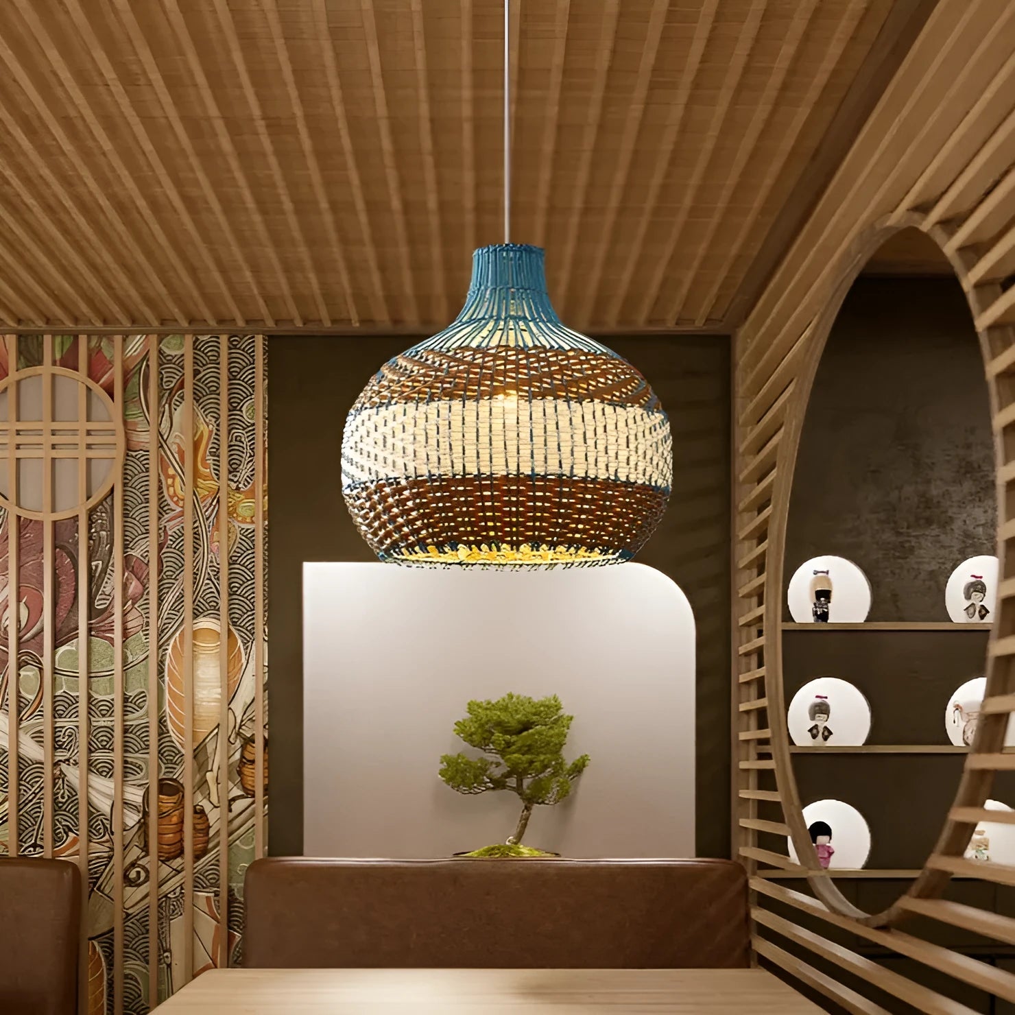 Vine woven rattan pendant lamp with silent wind design for Southeast Asian decor