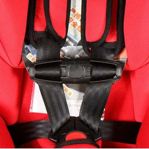 Black nylon seat belt buckle clip for child car seats measuring 14.5 by 4 centimetres