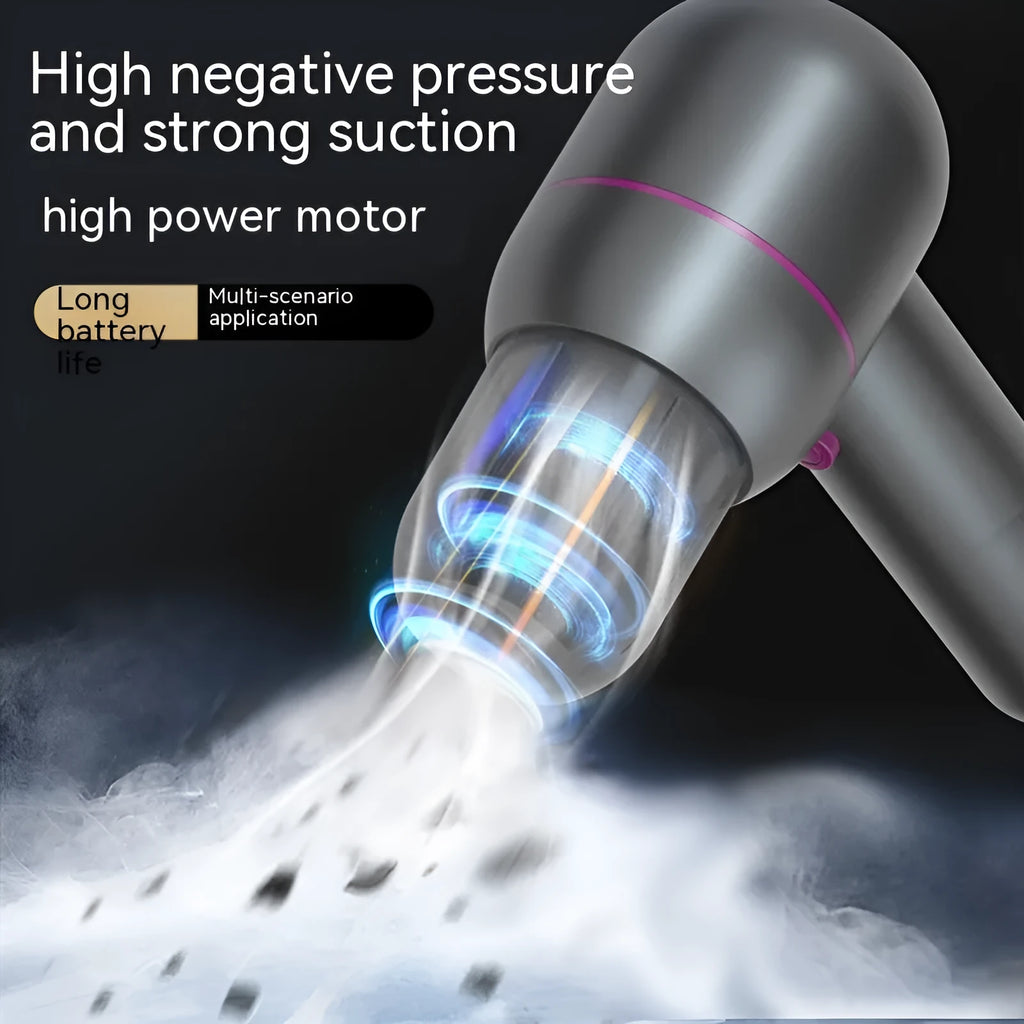 Grey XC-06 portable handheld car cleaner with attachments including brush nozzle and dust collection bin