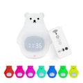 White silicone bear-shaped night light with colourful light display and remote control.