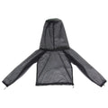 Four-piece anti-mosquito suit set showing hooded top, pants and booties in breathable mesh fabric