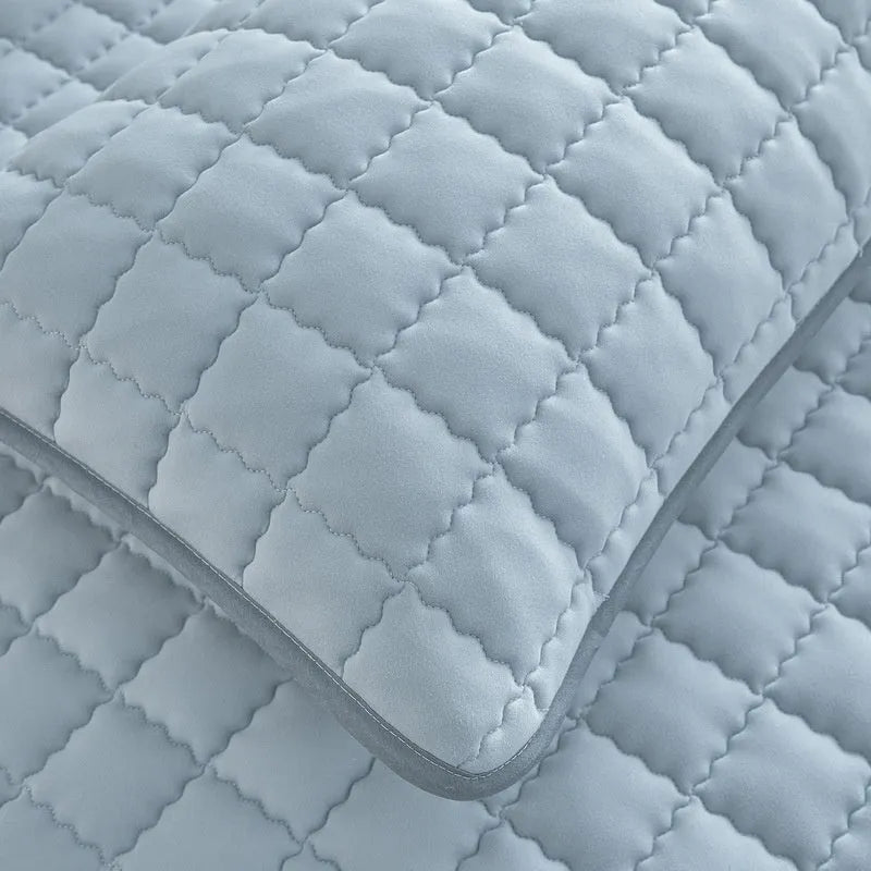 Cotton waterproof fitted sheet in blue colour with elasticated edges for mattress protection
