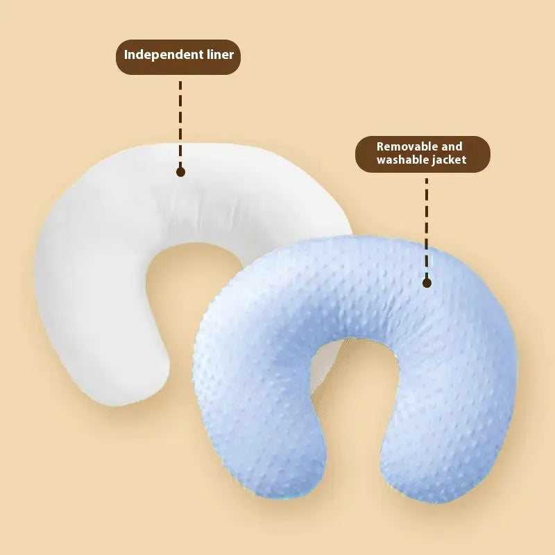 Nursing pillow with cotton-filled support and washable polyester cover in choice of colours