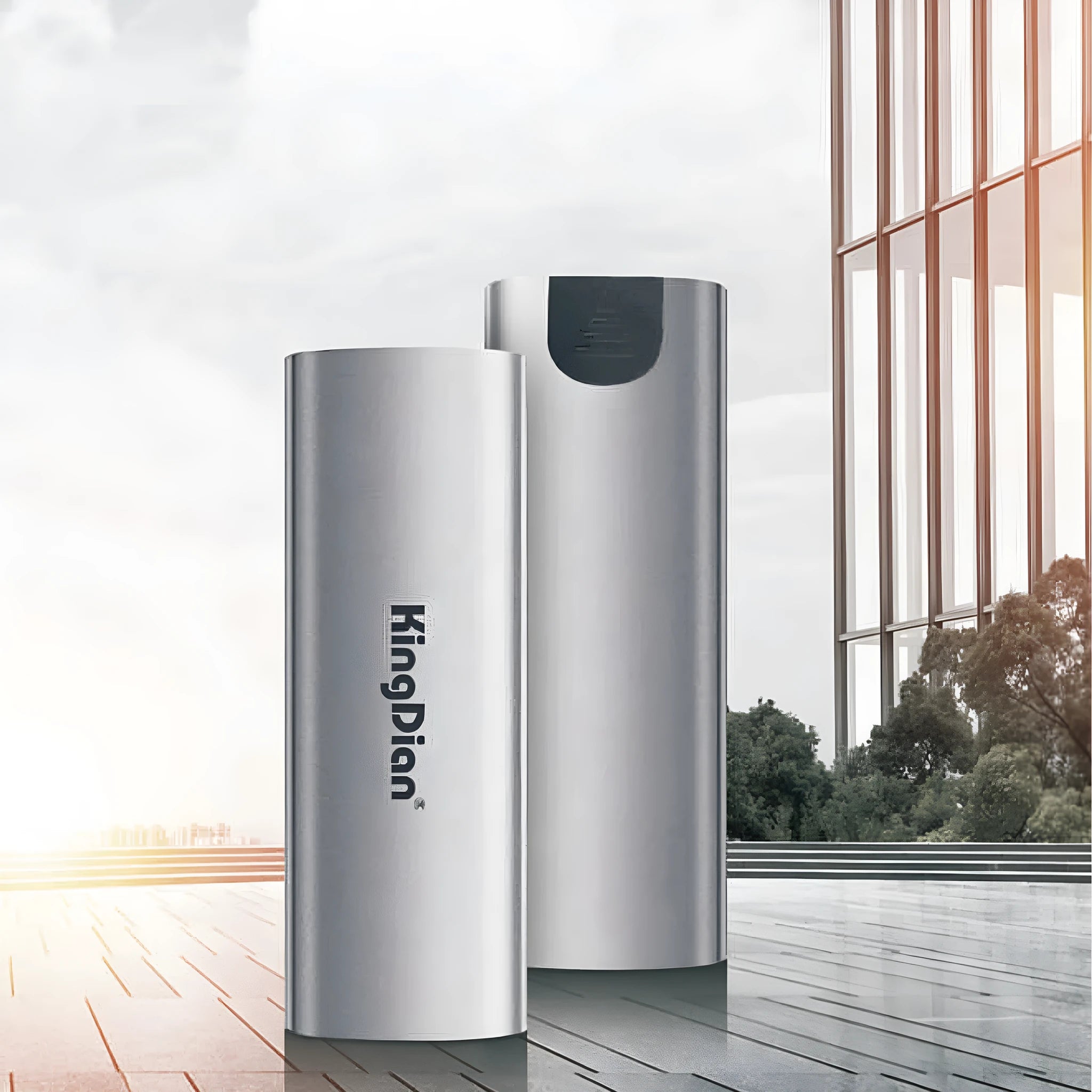Grey rectangular mobile SSD portable hard drive for direct phone connection.