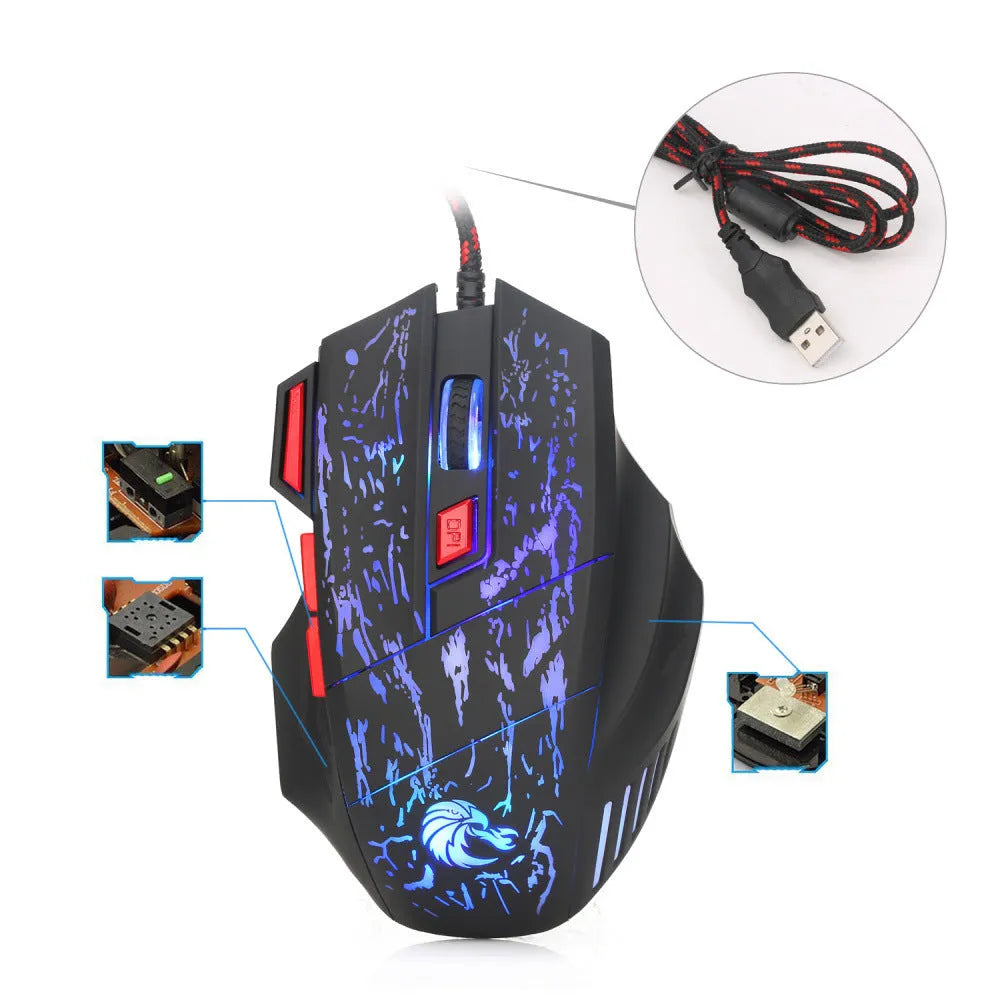 Water crack luminous gaming mouse with colourful design and ergonomic shape for desktop computers