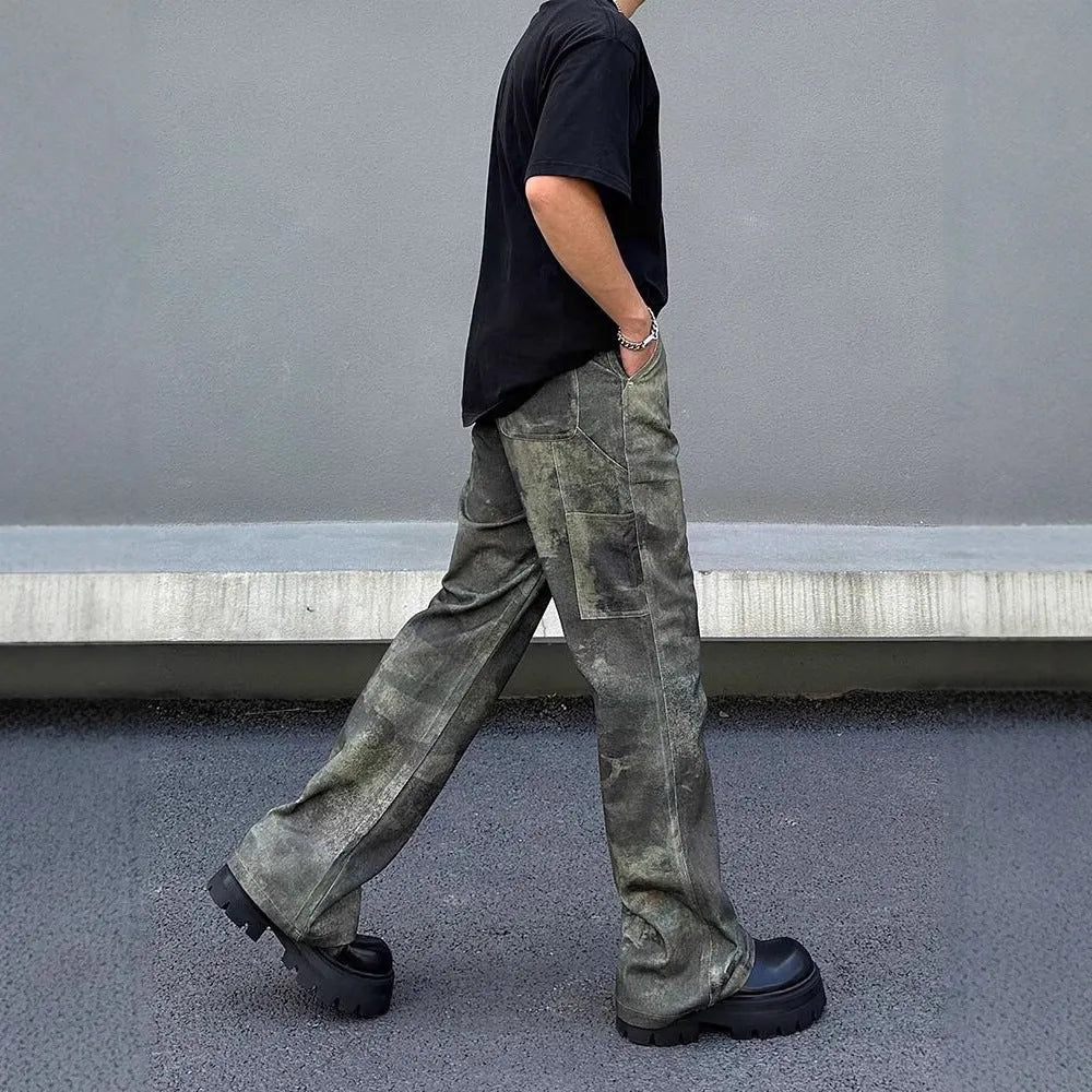 Men's digital camouflage denim jeans in straight cut with mid waist styling