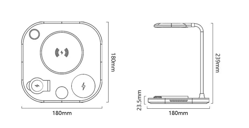 Black 15W wireless magnetic charging dock with integrated USB Type-C cable on a desk.