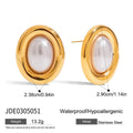 A pair of stainless steel stud earrings with a vintage-style faux pearl centre in colour JDE0305051.