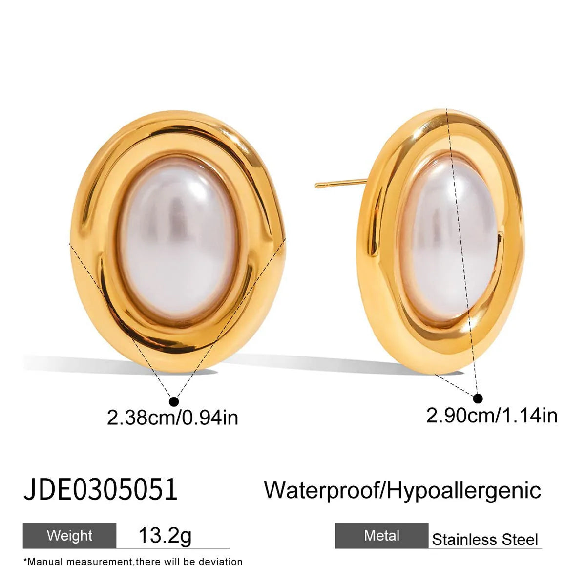 A pair of stainless steel stud earrings with a vintage-style faux pearl centre in colour JDE0305051.