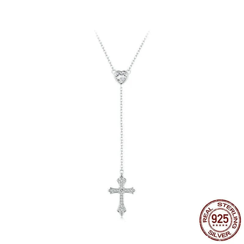 925 silver love cross pendant necklace on V-neck chain in BSN384 colour