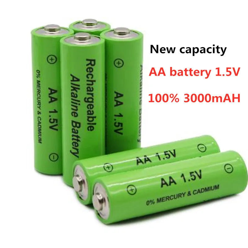 AA alkaline rechargeable battery with 3000mAh capacity and 1.5V voltage.