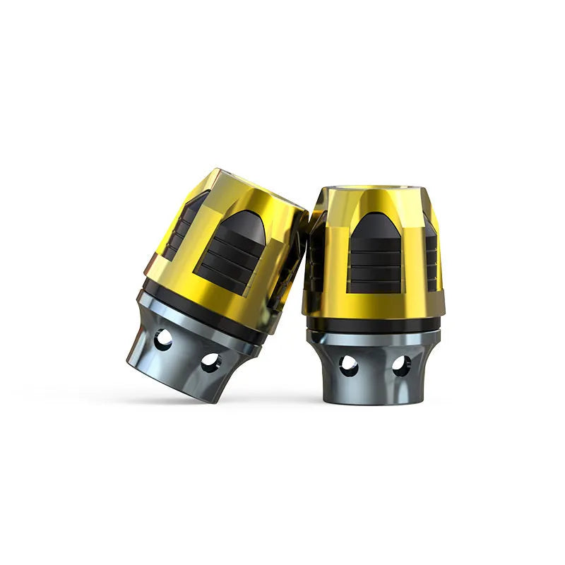 Pair of anodised aluminium alloy fork cups for motorcycle and electric car front axles.