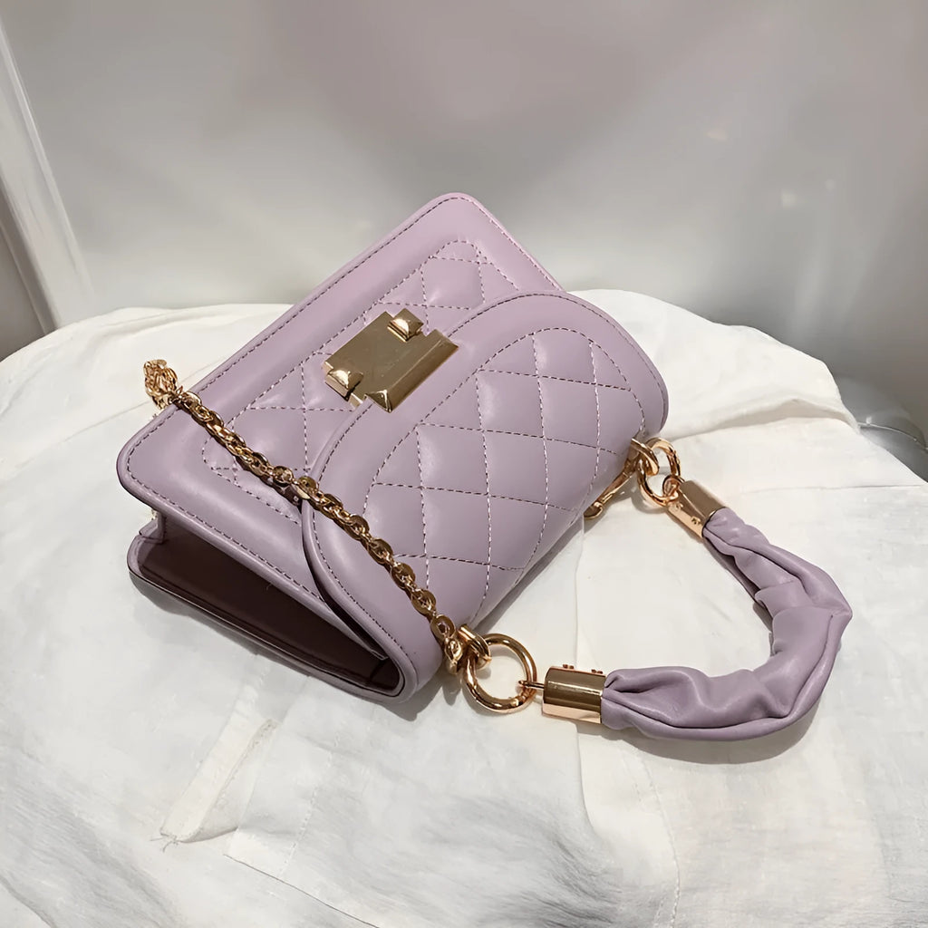 Korean version purple PU leather small square crossbody bag with 112cm shoulder strap